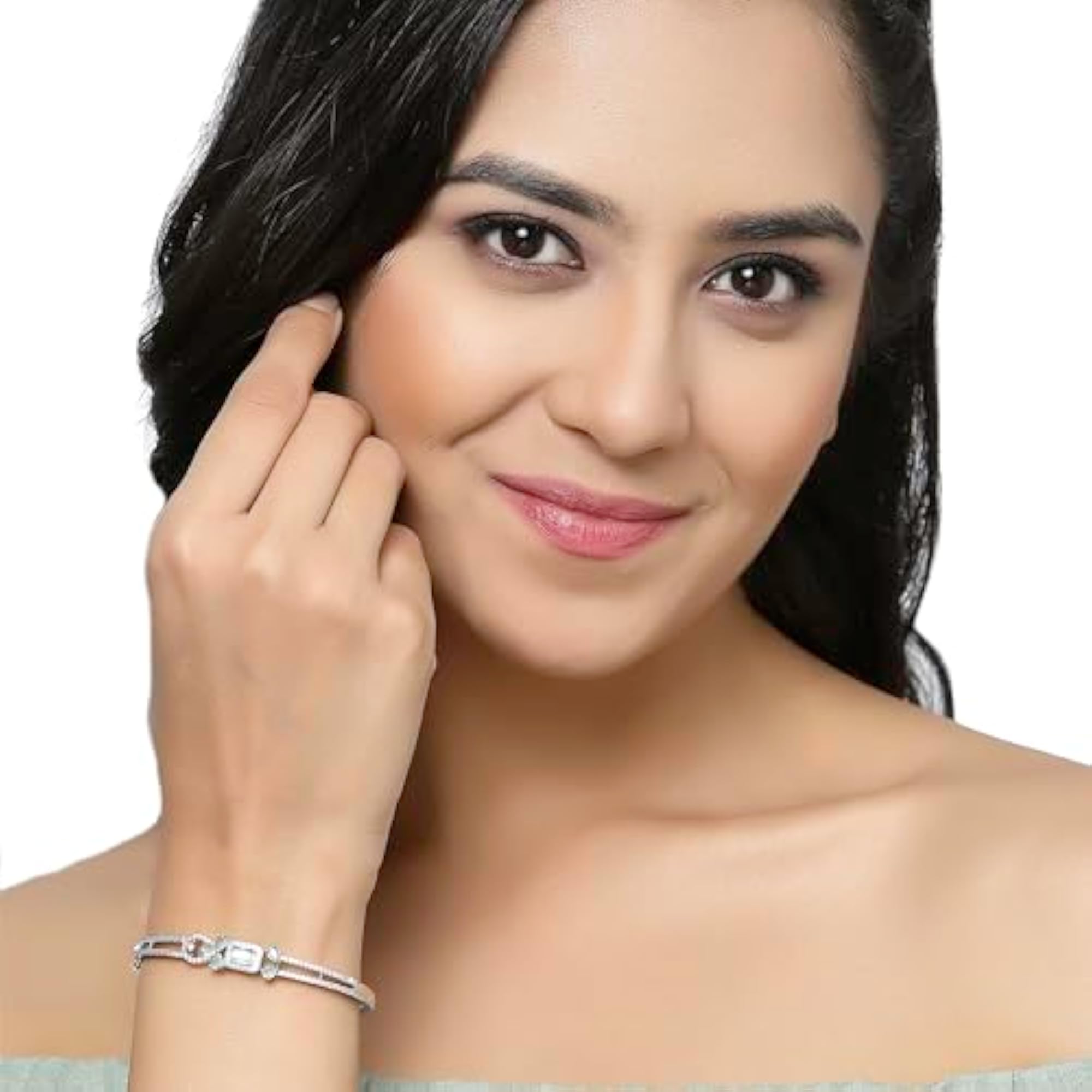 Rhodium-Plated Flower Patterned Kada Bracelet